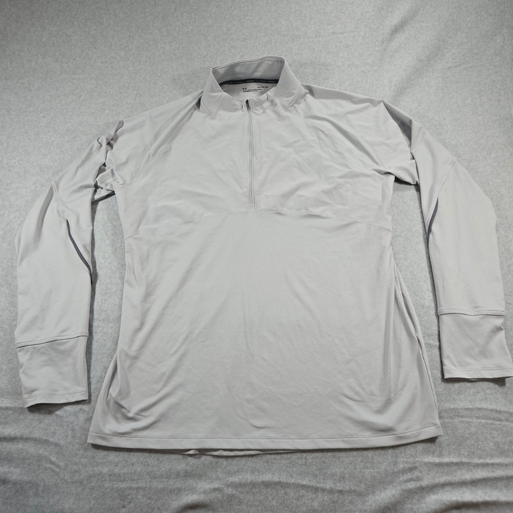Under Armour Womens Run 1/4 Zip Pullover Gray Fitted Long Sleeve 1365662 XL